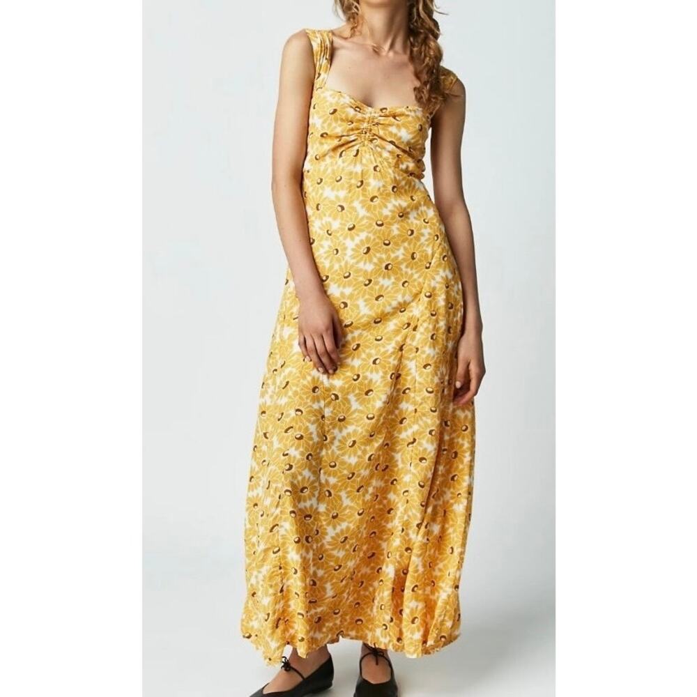 Free People Yellow Floral Midi Dress